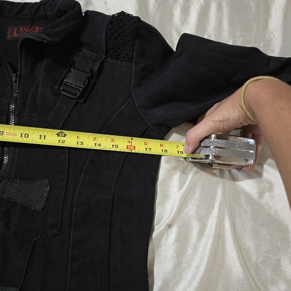 Vintage Tripp NYC Black 100% Cotton Denim Goth Punk Biker Jacket - Picture 10 of 15
